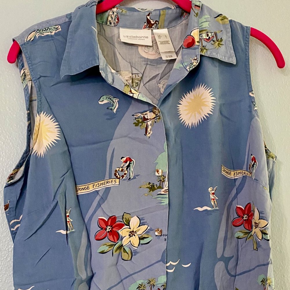 Liz Claiborne Sleeveless Old Florida Silk Shirt